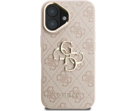 Guess PU 4G Metal Logo Stand Camera Frame Case Aizsargapvalks priekš iPhone 16 / rozā Neoriģinālie Maciņi