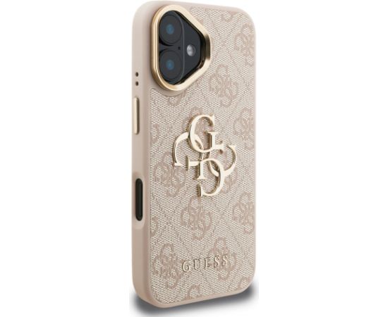 Guess PU 4G Metal Logo Stand Camera Frame Case Aizsargapvalks priekš iPhone 16 / rozā Neoriģinālie Maciņi