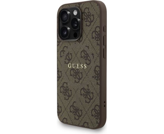 Guess PU Leather 4G Colored Ring Strap MagSafe Case Aizsargapvalks priekš iPhone 15 Pro / brūns Neoriģinālie Maciņi