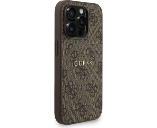 Guess PU Leather 4G Colored Ring Strap MagSafe Case Aizsargapvalks priekš iPhone 15 Pro / brūns Neoriģinālie Maciņi