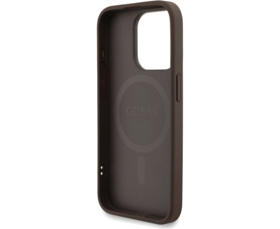 Guess PU Leather 4G Colored Ring Strap MagSafe Case Aizsargapvalks priekš iPhone 15 Pro / brūns Neoriģinālie Maciņi