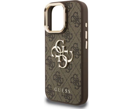 Guess PU 4G Metal Logo Stand Camera Frame Case Aizsargapvalks priekš iPhone 15 Pro / brūns Neoriģinālie Maciņi