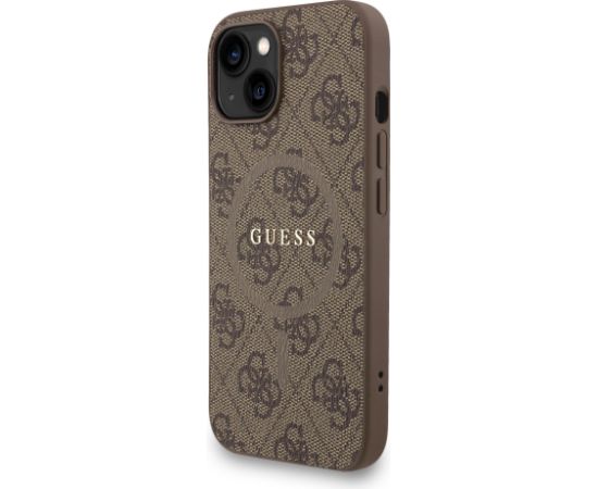 Guess PU Leather 4G Colored Ring Strap MagSafe Case Aizsargapvalks priekš iPhone 15 / brūns Neoriģinālie Maciņi