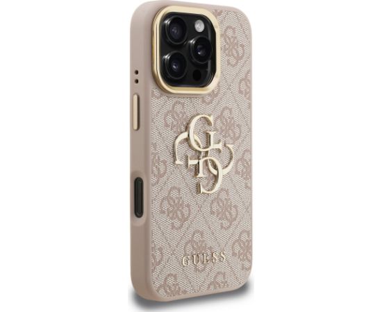 Guess PU 4G Metal Logo Stand Camera Frame Case Защитный чехол для iPhone 16 Pro Max / розовый Чехлы - альтернативные