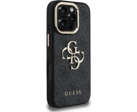 Guess PU 4G Metal Logo Stand Camera Frame Case Защитный чехол для iPhone 16 Pro Max / чёрный Чехлы - альтернативные
