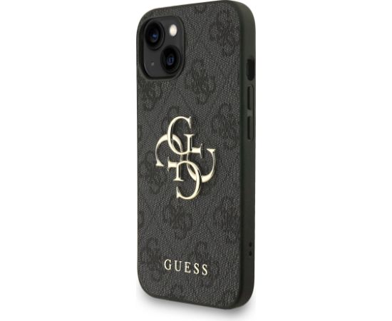Guess PU 4G Metal Logo Strap Case Aizsargapvalks priekš iPhone 15 / melns Neoriģinālie Maciņi