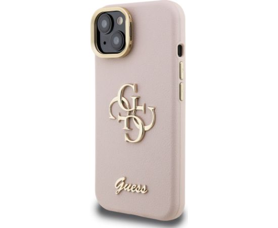Guess PU Grained 4G Logo Stand Camera Frame Case Aizsargapvalks priekš iPhone 15 / rozā Neoriģinālie Maciņi