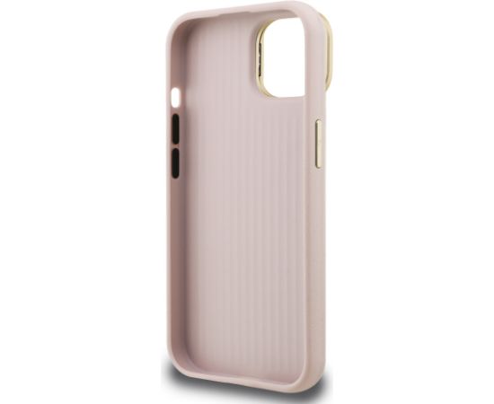 Guess PU Grained 4G Logo Stand Camera Frame Case Aizsargapvalks priekš iPhone 15 / rozā Neoriģinālie Maciņi