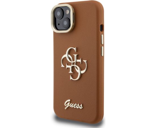 Guess PU Grained 4G Logo Stand Camera Frame Case Защитный чехол для iPhone 15 / коричневый Чехлы - альтернативные