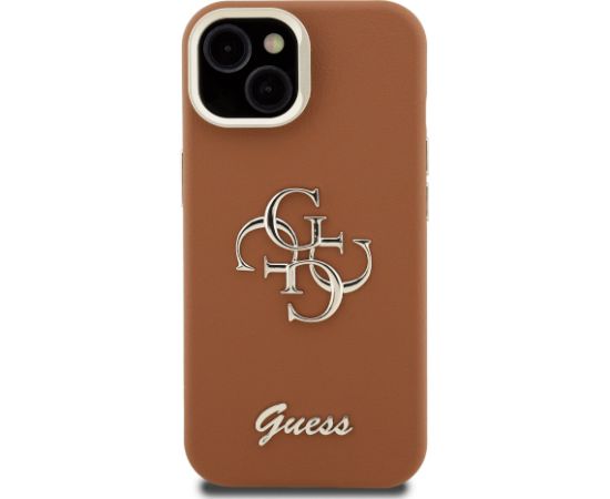 Guess PU Grained 4G Logo Stand Camera Frame Case Защитный чехол для iPhone 15 / коричневый Чехлы - альтернативные