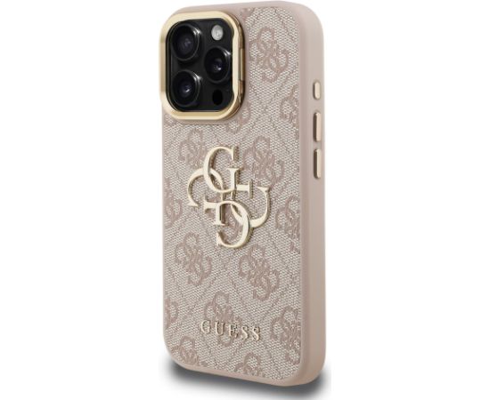 Guess PU 4G Metal Logo Stand Camera Frame Case Aizsargapvalks priekš iPhone 16 Pro / rozā Neoriģinālie Maciņi