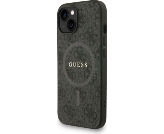 Guess PU Leather 4G Colored Ring Strap MagSafe Case Aizsargapvalks priekš iPhone 15 / melns Neoriģinālie Maciņi