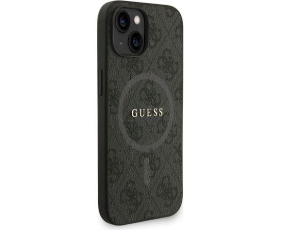 Guess PU Leather 4G Colored Ring Strap MagSafe Case Aizsargapvalks priekš iPhone 15 / melns Neoriģinālie Maciņi
