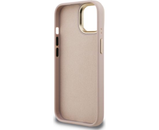 Guess PU 4G Metal Logo Stand Camera Frame Case Aizsargapvalks priekš iPhone 15 / rozā Neoriģinālie Maciņi