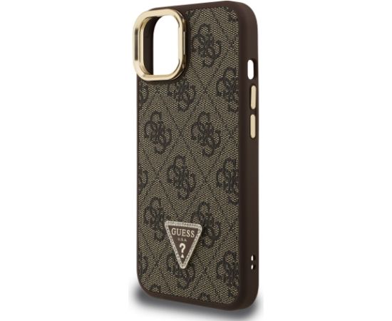 Guess PU 4G Strass Triangle Logo Stand Camera Frame MagSafe Case Aizsargapvalks priekš iPhone 13 / brūns Neoriģinālie Maciņi