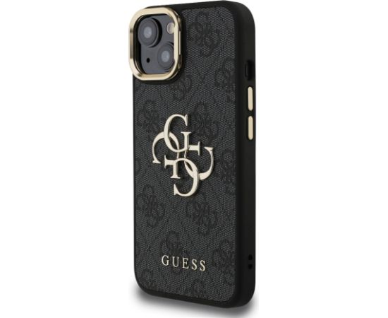 Guess PU 4G Metal Logo Stand Camera Frame Case Aizsargapvalks priekš iPhone 14 / melns Neoriģinālie Maciņi
