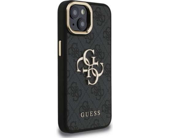 Guess PU 4G Metal Logo Stand Camera Frame Case Aizsargapvalks priekš iPhone 14 / melns Neoriģinālie Maciņi
