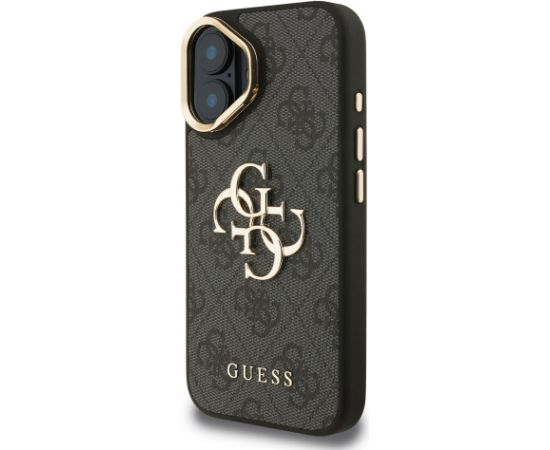 Guess PU 4G Metal Logo Stand Camera Frame Case Aizsargapvalks priekš iPhone 16 / melns Neoriģinālie Maciņi