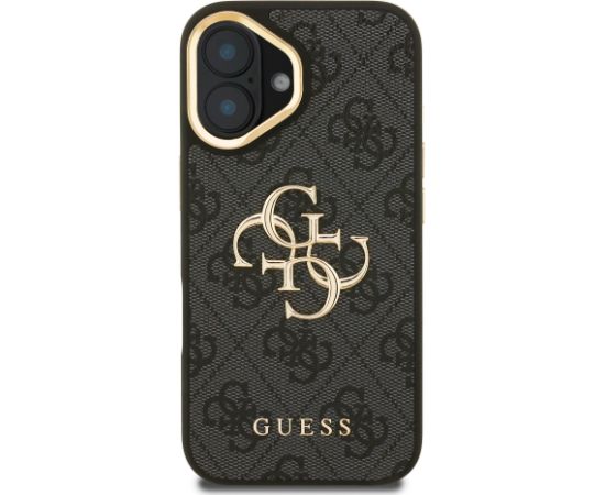 Guess PU 4G Metal Logo Stand Camera Frame Case Aizsargapvalks priekš iPhone 16 / melns Neoriģinālie Maciņi