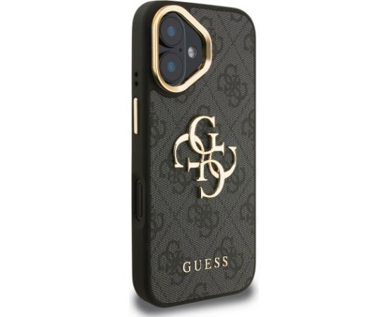 Guess PU 4G Metal Logo Stand Camera Frame Case Aizsargapvalks priekš iPhone 16 / melns Neoriģinālie Maciņi