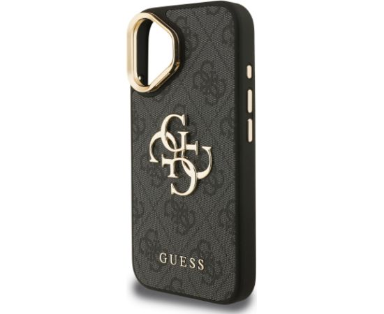 Guess PU 4G Metal Logo Stand Camera Frame Case Aizsargapvalks priekš iPhone 16 / melns Neoriģinālie Maciņi