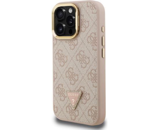Guess PU 4G Strass Triangle Logo Stand Camera Frame MagSafe Case Aizsargapvalks priekš iPhone 15 Pro Max / rozā Neoriģinālie Maciņi