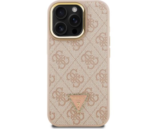 Guess PU 4G Strass Triangle Logo Stand Camera Frame MagSafe Case Aizsargapvalks priekš iPhone 15 Pro Max / rozā Neoriģinālie Maciņi