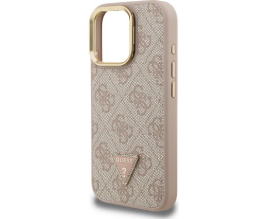 Guess PU 4G Strass Triangle Logo Stand Camera Frame MagSafe Case Aizsargapvalks priekš iPhone 15 Pro Max / rozā Neoriģinālie Maciņi