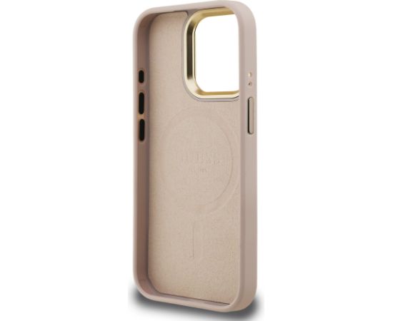 Guess PU 4G Strass Triangle Logo Stand Camera Frame MagSafe Case Aizsargapvalks priekš iPhone 15 Pro Max / rozā Neoriģinālie Maciņi