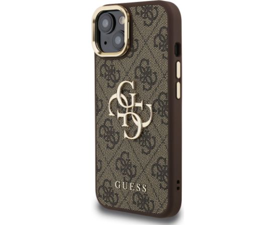 Guess PU 4G Metal Logo Stand Camera Frame Case Aizsargapvalks priekš iPhone 13 / brūns Neoriģinālie Maciņi