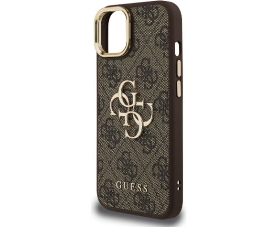 Guess PU 4G Metal Logo Stand Camera Frame Case Aizsargapvalks priekš iPhone 13 / brūns Neoriģinālie Maciņi