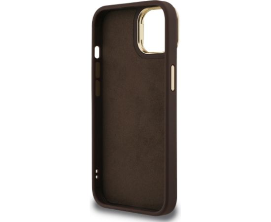 Guess PU 4G Metal Logo Stand Camera Frame Case Aizsargapvalks priekš iPhone 13 / brūns Neoriģinālie Maciņi