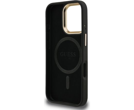Guess PU 4G Strass Triangle Logo Stand Camera Frame MagSafe Case Aizsargapvalks priekš iPhone 16 Pro / melns Neoriģinālie Maciņi