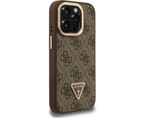 Guess PU 4G Strass Triangle Logo Stand Camera Frame MagSafe Case Защитный чехол для iPhone 15 Pro / коричневый Чехлы - альтернативные