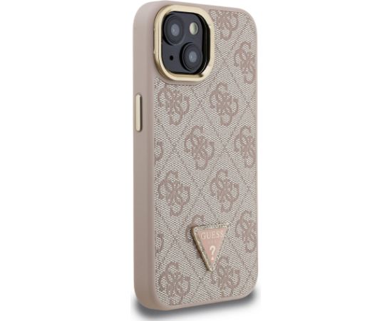 Guess PU 4G Strass Triangle Logo Stand Camera Frame MagSafe Case Защитный чехол для iPhone 14 / розовый Чехлы - альтернативные