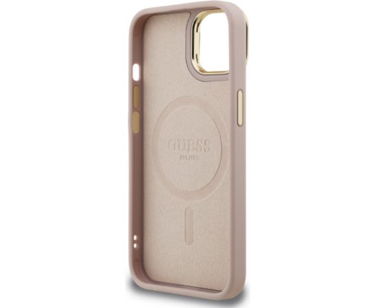 Guess PU 4G Strass Triangle Logo Stand Camera Frame MagSafe Case Защитный чехол для iPhone 14 / розовый Чехлы - альтернативные