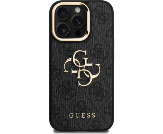 Guess PU 4G Metal Logo Stand Camera Frame Case Aizsargapvalks priekš iPhone 15 Pro Max / melns Neoriģinālie Maciņi
