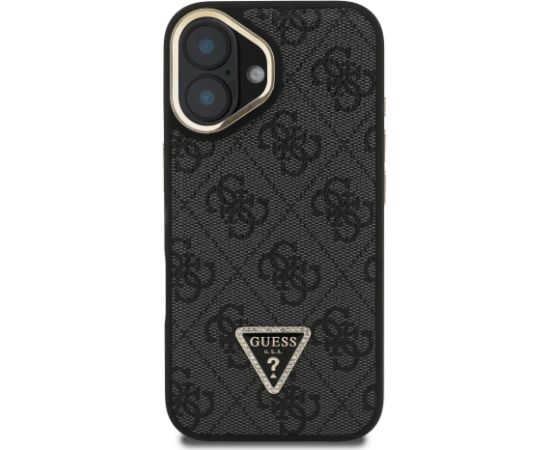 Guess PU 4G Strass Triangle Logo Stand Camera Frame MagSafe Case Aizsargapvalks priekš iPhone 16 / melns Neoriģinālie Maciņi