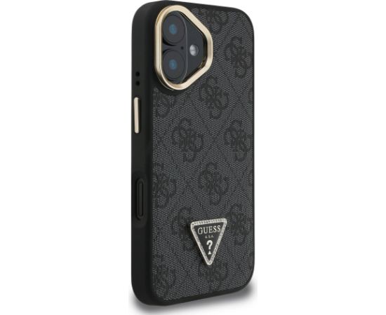 Guess PU 4G Strass Triangle Logo Stand Camera Frame MagSafe Case Aizsargapvalks priekš iPhone 16 / melns Neoriģinālie Maciņi