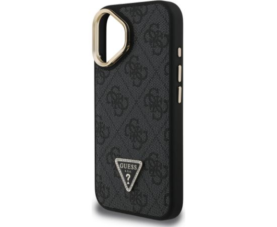 Guess PU 4G Strass Triangle Logo Stand Camera Frame MagSafe Case Aizsargapvalks priekš iPhone 16 / melns Neoriģinālie Maciņi