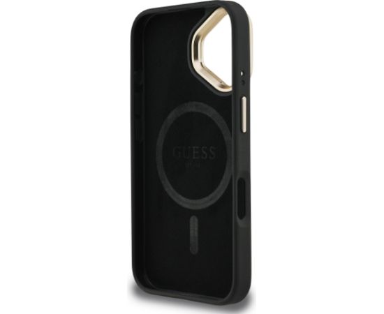 Guess PU 4G Strass Triangle Logo Stand Camera Frame MagSafe Case Aizsargapvalks priekš iPhone 16 / melns Neoriģinālie Maciņi
