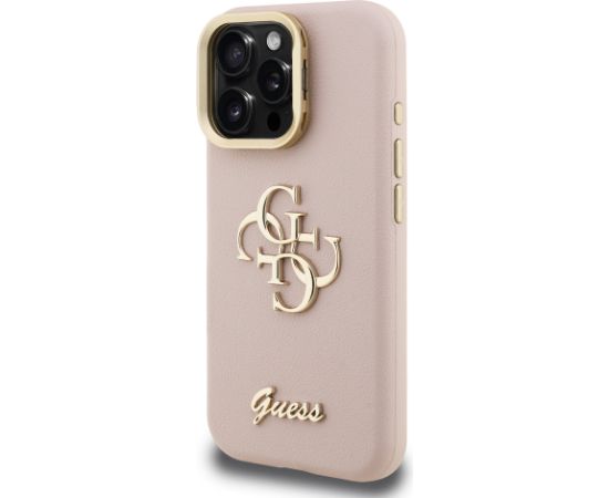 Guess PU Grained 4G Logo Stand Camera Frame Case Aizsargapvalks priekš iPhone 15 Pro / rozā Neoriģinālie Maciņi