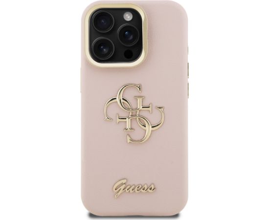 Guess PU Grained 4G Logo Stand Camera Frame Case Aizsargapvalks priekš iPhone 15 Pro / rozā Neoriģinālie Maciņi