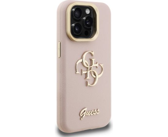 Guess PU Grained 4G Logo Stand Camera Frame Case Aizsargapvalks priekš iPhone 15 Pro / rozā Neoriģinālie Maciņi