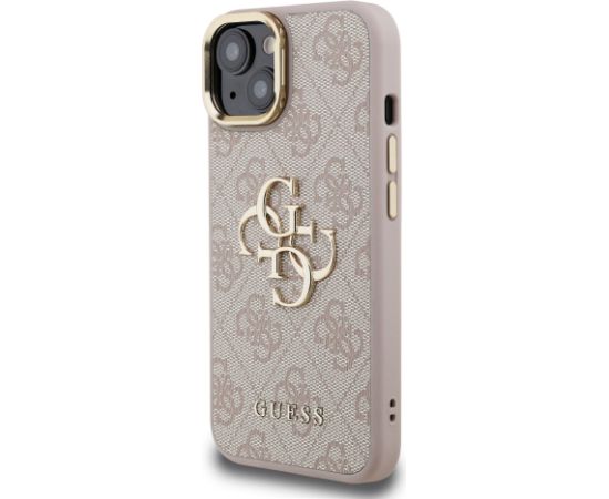 Guess PU 4G Metal Logo Stand Camera Frame Case Aizsargapvalks priekš iPhone 14 / rozā Neoriģinālie Maciņi