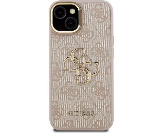 Guess PU 4G Metal Logo Stand Camera Frame Case Aizsargapvalks priekš iPhone 14 / rozā Neoriģinālie Maciņi