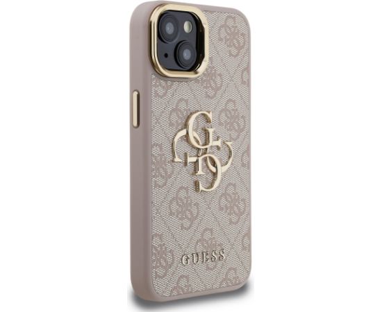 Guess PU 4G Metal Logo Stand Camera Frame Case Aizsargapvalks priekš iPhone 14 / rozā Neoriģinālie Maciņi