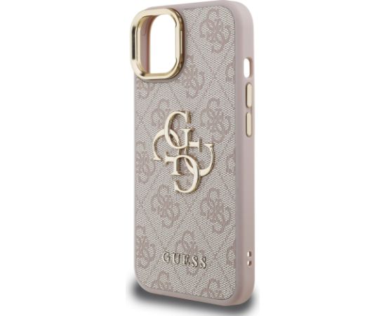Guess PU 4G Metal Logo Stand Camera Frame Case Aizsargapvalks priekš iPhone 14 / rozā Neoriģinālie Maciņi