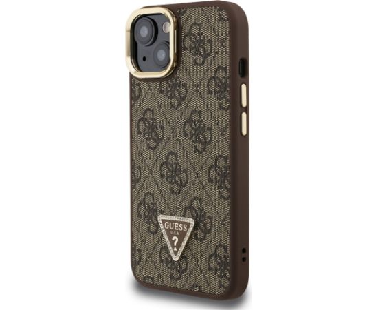 Guess PU 4G Strass Triangle Logo Stand Camera Frame MagSafe Case Защитный чехол для iPhone 14 / коричневый Чехлы - альтернативные