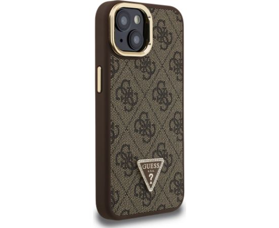 Guess PU 4G Strass Triangle Logo Stand Camera Frame MagSafe Case Защитный чехол для iPhone 14 / коричневый Чехлы - альтернативные